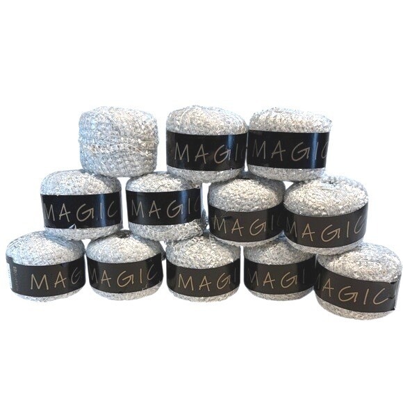 Lot of 12 New Karabella MAGIC Yarns White Silver Metallic Yarn Color #1725 Italy